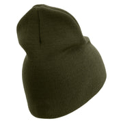 U.S. Army 9th Infantry Division Symbol Embroidered 8 Inch Solid Knit Short Beanie Made in USA - Olive OSFM