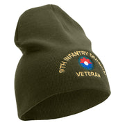 U.S. Army 9th Infantry Division Symbol Embroidered 8 Inch Solid Knit Short Beanie Made in USA - Olive OSFM
