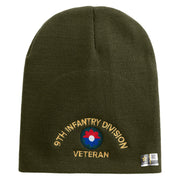 U.S. Army 9th Infantry Division Symbol Embroidered 8 Inch Solid Knit Short Beanie Made in USA - Olive OSFM