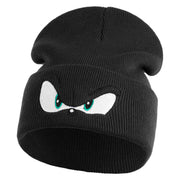 Blue Hedgehog Eyes Logo Embroidered 12" Long Knitted Beanie - Black OSFM