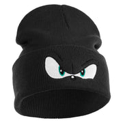 Blue Hedgehog Eyes Logo Embroidered 12" Long Knitted Beanie - Black OSFM