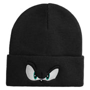 Blue Hedgehog Eyes Logo Embroidered 12" Long Knitted Beanie - Black OSFM
