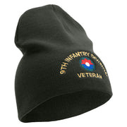 U.S. Army 9th Infantry Division Symbol Embroidered 8 Inch Solid Knit Short Beanie Made in USA - Graphite OSFM