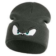Blue Hedgehog Eyes Logo Embroidered 12" Long Knitted Beanie - Dark Grey OSFM