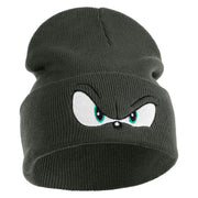 Blue Hedgehog Eyes Logo Embroidered 12" Long Knitted Beanie - Dark Grey OSFM
