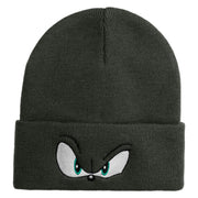 Blue Hedgehog Eyes Logo Embroidered 12" Long Knitted Beanie - Dark Grey OSFM