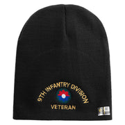 U.S. Army 9th Infantry Division Symbol Embroidered 8 Inch Solid Knit Short Beanie Made in USA - Black OSFM