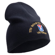 U.S. Army 11th Infantry Brigade Symbol Embroidered 8 Inch Solid Knit Short Beanie Made in USA - Navy OSFM