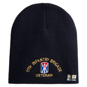 U.S. Army 11th Infantry Brigade Symbol Embroidered 8 Inch Solid Knit Short Beanie Made in USA - Navy OSFM