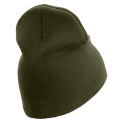 U.S. Army 11th Infantry Brigade Symbol Embroidered 8 Inch Solid Knit Short Beanie Made in USA - Olive OSFM