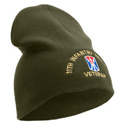 U.S. Army 11th Infantry Brigade Symbol Embroidered 8 Inch Solid Knit Short Beanie Made in USA - Olive OSFM