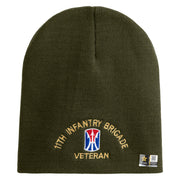 U.S. Army 11th Infantry Brigade Symbol Embroidered 8 Inch Solid Knit Short Beanie Made in USA - Olive OSFM