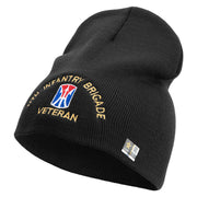 U.S. Army 11th Infantry Brigade Symbol Embroidered 8 Inch Solid Knit Short Beanie Made in USA - Black OSFM