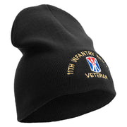 U.S. Army 11th Infantry Brigade Symbol Embroidered 8 Inch Solid Knit Short Beanie Made in USA - Black OSFM