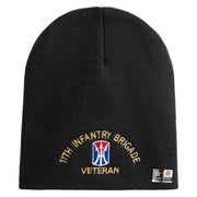 U.S. Army 11th Infantry Brigade Symbol Embroidered 8 Inch Solid Knit Short Beanie Made in USA - Black OSFM