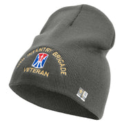 U.S. Army 11th Infantry Brigade Symbol Embroidered 8 Inch Solid Knit Short Beanie Made in USA - Charcoal OSFM