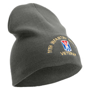 U.S. Army 11th Infantry Brigade Symbol Embroidered 8 Inch Solid Knit Short Beanie Made in USA - Charcoal OSFM