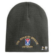 U.S. Army 11th Infantry Brigade Symbol Embroidered 8 Inch Solid Knit Short Beanie Made in USA - Charcoal OSFM