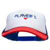 Player 1 Embroidered Foam Panel Mesh Snapback - White-Royal OSFM