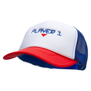 Player 1 Embroidered Foam Panel Mesh Snapback - White-Royal OSFM