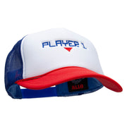 Player 1 Embroidered Foam Panel Mesh Snapback - White-Royal OSFM