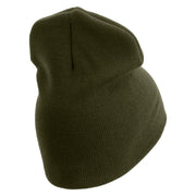 U.S. Army 23rd Infantry Division Symbol Embroidered 8 Inch Solid Knit Short Beanie Made in USA - Olive OSFM