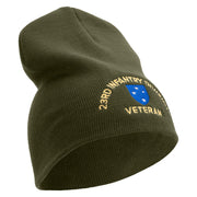U.S. Army 23rd Infantry Division Symbol Embroidered 8 Inch Solid Knit Short Beanie Made in USA - Olive OSFM