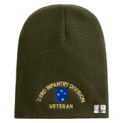 U.S. Army 23rd Infantry Division Symbol Embroidered 8 Inch Solid Knit Short Beanie Made in USA - Olive OSFM