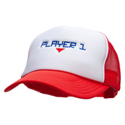 Player 1 Embroidered Foam Panel Mesh Snapback - White-Red OSFM