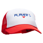 Player 1 Embroidered Foam Panel Mesh Snapback - White-Red OSFM