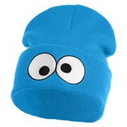 Puppet Monster Eyes Embroidered 12" Long Knitted Beanie - Aqua OSFM