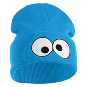 Puppet Monster Eyes Embroidered 12" Long Knitted Beanie - Aqua OSFM
