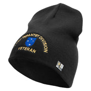 U.S. Army 23rd Infantry Division Symbol Embroidered 8 Inch Solid Knit Short Beanie Made in USA - Black OSFM