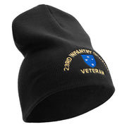 U.S. Army 23rd Infantry Division Symbol Embroidered 8 Inch Solid Knit Short Beanie Made in USA - Black OSFM