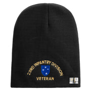 U.S. Army 23rd Infantry Division Symbol Embroidered 8 Inch Solid Knit Short Beanie Made in USA - Black OSFM
