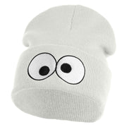 Puppet Monster Eyes Embroidered 12" Long Knitted Beanie - White OSFM
