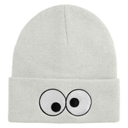 Puppet Monster Eyes Embroidered 12" Long Knitted Beanie - White OSFM