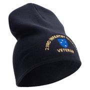 U.S. Army 23rd Infantry Division Symbol Embroidered 8 Inch Solid Knit Short Beanie Made in USA - Navy OSFM