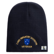 U.S. Army 23rd Infantry Division Symbol Embroidered 8 Inch Solid Knit Short Beanie Made in USA - Navy OSFM