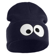 Puppet Monster Eyes Embroidered 12" Long Knitted Beanie - Navy OSFM