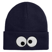 Puppet Monster Eyes Embroidered 12" Long Knitted Beanie - Navy OSFM
