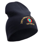 U.S. Army 24th Infantry Division Symbol Embroidered 8 Inch Solid Knit Short Beanie Made in USA - Navy OSFM