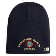 U.S. Army 24th Infantry Division Symbol Embroidered 8 Inch Solid Knit Short Beanie Made in USA - Navy OSFM