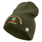 U.S. Army 24th Infantry Division Symbol Embroidered 8 Inch Solid Knit Short Beanie Made in USA - Olive OSFM