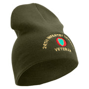 U.S. Army 24th Infantry Division Symbol Embroidered 8 Inch Solid Knit Short Beanie Made in USA - Olive OSFM