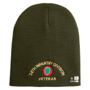 U.S. Army 24th Infantry Division Symbol Embroidered 8 Inch Solid Knit Short Beanie Made in USA - Olive OSFM