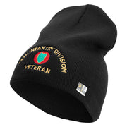 U.S. Army 24th Infantry Division Symbol Embroidered 8 Inch Solid Knit Short Beanie Made in USA - Black OSFM