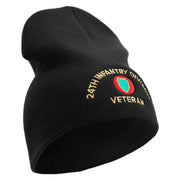 U.S. Army 24th Infantry Division Symbol Embroidered 8 Inch Solid Knit Short Beanie Made in USA - Black OSFM