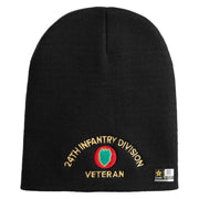U.S. Army 24th Infantry Division Symbol Embroidered 8 Inch Solid Knit Short Beanie Made in USA - Black OSFM