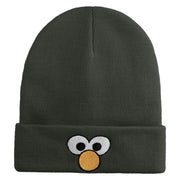 Sesame Puppet Eyes Logo Embroidered 12" Long Knitted Beanie - Dark Grey OSFM